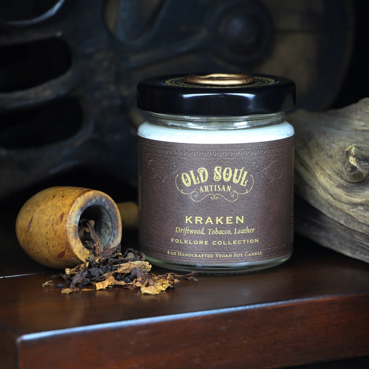 Kraken Soy Candle (driftwood, tobacco, leather) - Image 4